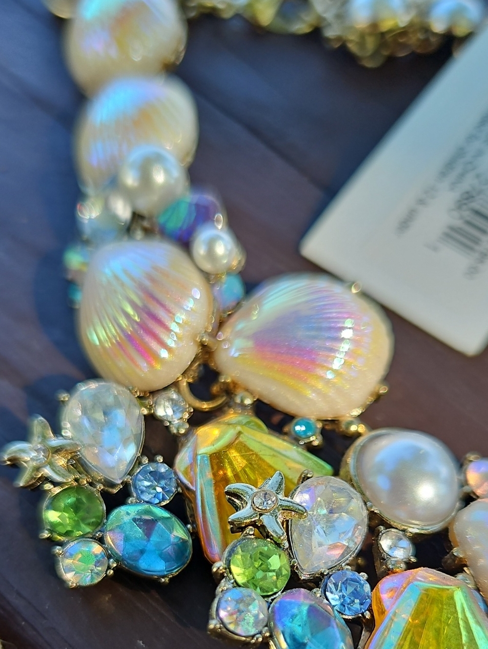 Betsey Johnson Iridescent Pearl Shell Necklace with Blue Star Accents - Picture 5 of 8